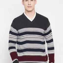 Duke Men Navy Blue & White Striped Striped Pullover-image-43