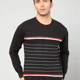 Cantabil Men Grey & White Striped Wool Pullover-picture-8