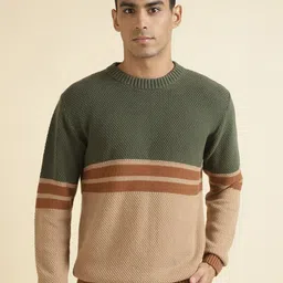 Andamen Striped Round Neck Long Sleeves Cotton Pullover Sweaters-image-38