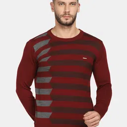 Blackberrys Men Maroon & Grey Striped Pullover-picture-18