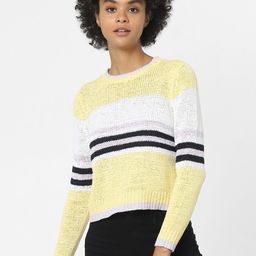 ONLY Women Yellow & White Striped Pullover-image-104