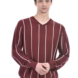 Numero Uno Striped V-Neck Cotton Pullover Sweater-image-85