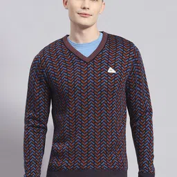 Monte Carlo Geometric Self Design Woollen Pullover Sweater-image-89