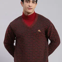 Monte Carlo V- Neck Geometric Self Design Pure Woollen Pullover-image-60