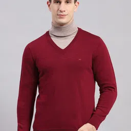 Monte Carlo Solid V-Neck Woollen Pullover Sweater-image-13