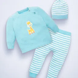 Mylo Unisex Baby Full Sleeves Sweater & Stripe Pant Set with Cap-picture-17