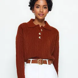 Trendyol Spread Collar Cable Knit Pullover Sweaters-53