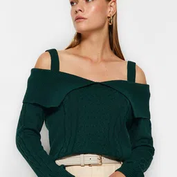 Trendyol Off Shoulder Acrylic Cable Knit Pullover-50