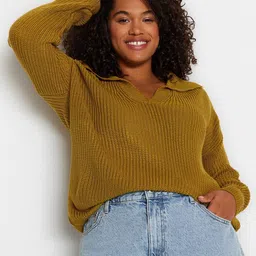 Trendyol Self Design Cable Knit Shirt Collar Pullover-picture-30