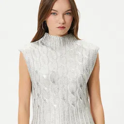 Koton Cable Knit Mock Collar Sleeveless Pullover Sweater-image-67