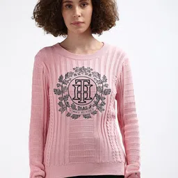 Tommy Hilfiger Self-design Round Neck Ribbed Cable Knit Pullover Sweater-image-25