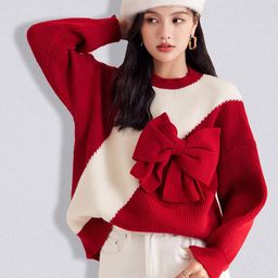 JC Collection Women Red & White Colourblocked Colourblocked Pullover with Bow Detail-27