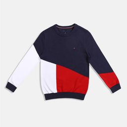 Tommy Hilfiger Boys Blue & Red Colourblocked Round Neck Pure Cotton T-shirt-image-68