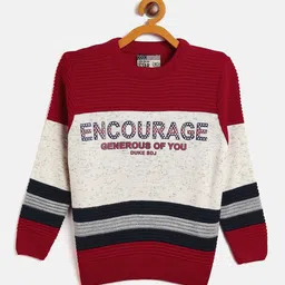 Duke Boys Red & Grey Melange Colourblocked Pullover-image-54
