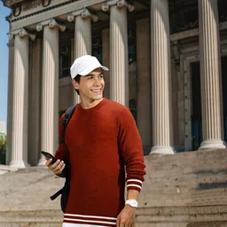Harvard Men Rust Acrylic Ribbed Pullover-picture-13