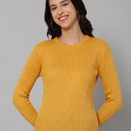 Cantabil Women Mustard Ribbed Wool Pullover-picture-8