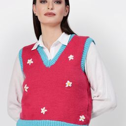 Velvery V-Neck Self Design Acrylic Pullover-image-94