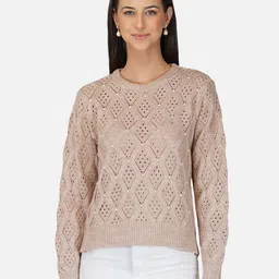 JoE Hazel Women Beige Self Design Pullover-6