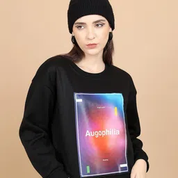 Tokyo Talkies Black Typography Printed Round Neck Oversized Pullover Sweatshirt-image-27