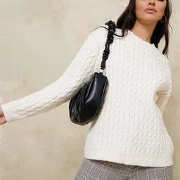 Styli Women Off White Cable Knit Regular Length Regular Fit Sweater-image-57