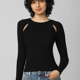 ONLY Women Black Ribbed Pullover-image-61