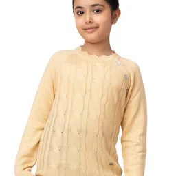 Purple United Kids Girls Cable Knit Self Design Acrylic Pullover Sweater-image-98