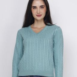 Chemistry Cable Knit V-Neck Pullover Acrylic Sweater-image-96