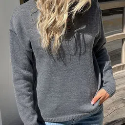 StyleCast Grey Round Neck Pullover-image-26