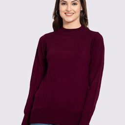 GODFREY Women Burgundy Turtle Neck Full Sleeve Acrylic Pullover-image-9