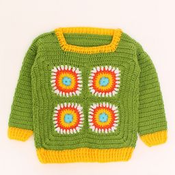 Woonie Unisex Kids Green & Yellow Pullover-7