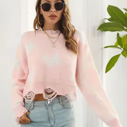 StyleCast Women Pink & White Crop Pullover-picture-31