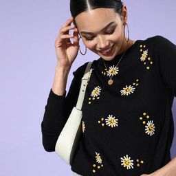 DressBerry Women Black Floral Acrylic Sweater-image-17