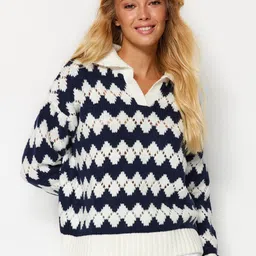 Trendyol Open Knit Lapel Collar Pullover Sweater-26