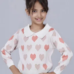 JoE Hazel Girls Geometric Self Design Shirt Collar Embellished Detail Acrylic Pullover-image-83