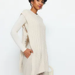 Trendyol Cable Knit Pure Acrylic Longline Pullover-26