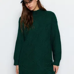 Trendyol Cable Knit Longline  Turtle Neck Acrylic Pullover-17