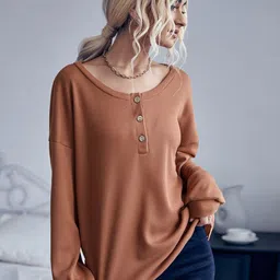 StyleCast Brown Ribbed Longline Cotton Pullover-image-74