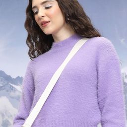 Tokyo Talkies Purple High Neck Acrylic Crop Pullover Sweater-image-67