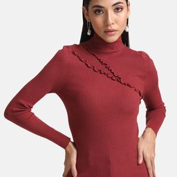 Kazo Women Rust Ribbed Pullover-image-18