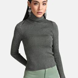 Kazo Women Olive Green Turtle Neck Pullover-image-20
