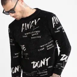 SHOWOFF Typography Self Design Acrylic Pullover Sweater-image-85