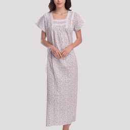 CIERGE Grey Printed Maxi Pure Cotton Nightdress-image-90
