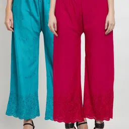 Miaz Lifestyle Women Blue & Maroon Set of 2 Ethnic Motifs Flared Ethnic Palazzos-image-90