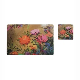 OBSESSIONS Brown & Orange 12 Pieces Floral Printed Mats & Coaster Table Placemats-36
