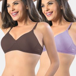 Sonari Set Of 2 Lavender & Coffee Brown Solid T-Shirt Bra-33