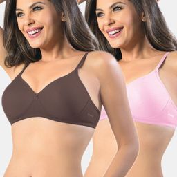 Sonari Pack Of 2 Coffee Brown & Pink Non-Padded No-Wired T Shirt Bra-image-35