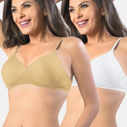 Sonari Women White & Nude Non Padded Seamless T-Shirt Bra Set Of 2-picture-11