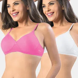 Sonari Pack Of 2 White & Pink All Day Comfort Non Padded Non Wired Seamless T Shirt Bra-1