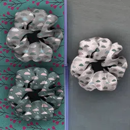 Ferosh Women Grey & White Raining Clouds Scrunchies - Set of 3-image-51