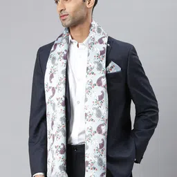 Tossido Men White & Blue Printed Stole & Pocket Square Set-image-74
